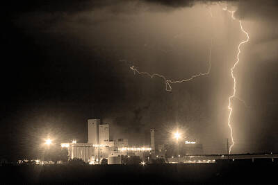 James Bo Insogna Royalty Free Images - To The Right Budweiser Lightning Strike Sepia  Royalty-Free Image by James BO Insogna
