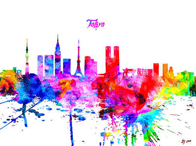 Abstract Skyline Mixed Media - Tokyo Colorful Skyline by Daniel Janda
