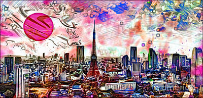 Abstract Skyline Mixed Media - Tokyo Metropolis by Daniel Janda