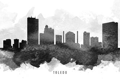 Skylines Paintings - Toledo Cityscape 11 by Aged Pixel