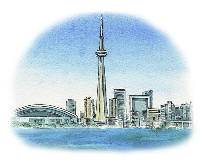 Skylines Paintings - Toronto Canada City Skyline by Irina Sztukowski