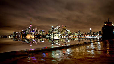 Vintage State Flags Royalty Free Images - Toronto Polson Pier Winter Night Royalty-Free Image by Mark Duffy