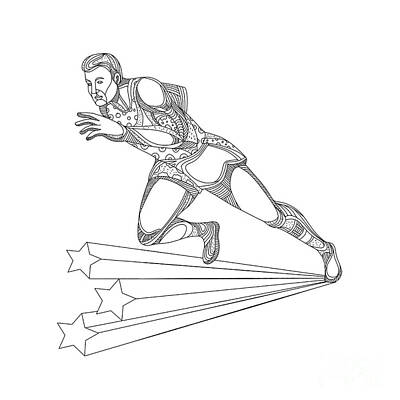 Athletes Royalty-Free and Rights-Managed Images - Track and Field Athlete Running Doodle Art by Aloysius Patrimonio