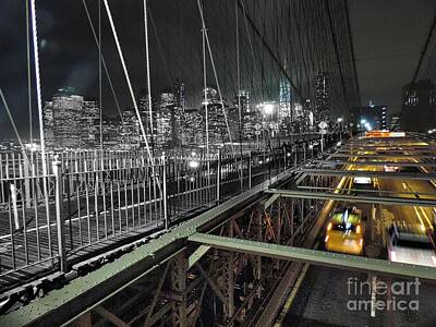 Red Foxes - Traffic Speeding Across the Brooklyn Bridge by Doug Swanson