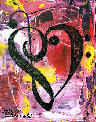 Musicians Painting Royalty Free Images - Treble Bass Heart Clef Royalty-Free Image by Genevieve Esson