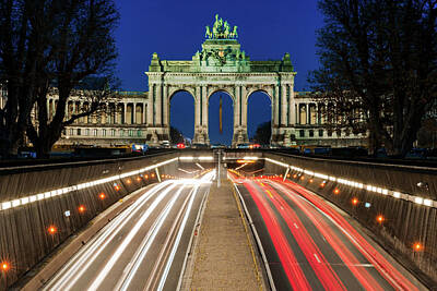 Autumn Leaves - Arcade du Ciquantenaire at Blue Hour by Barry O Carroll