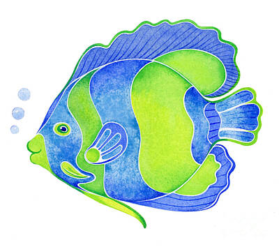 Animals Paintings - Tropical Blue Angel Fish by Laura Nikiel