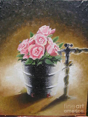 Recently Sold - Roses Paintings - Tub Of Roses by George Collins