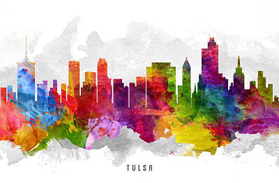 Skylines Paintings - Tulsa Oklahoma Cityscape 13 by Aged Pixel