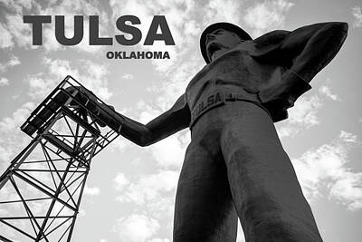 Vintage Jaquar - Tulsa Oklahoma Golden Driller Fine Art - Black and White by Gregory Ballos