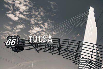 Whimsical Animal Illustrations - Tulsa Oklahoma Route 66 Sign - Black and White by Gregory Ballos