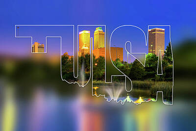 Royalty-Free and Rights-Managed Images - Tulsa Oklahoma Typography Blur - State Shape Series - Purple In The Sky - Downtown Skyline Of Tulsa by Gregory Ballos