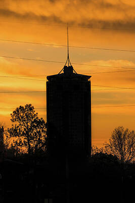 Royalty-Free and Rights-Managed Images - Tulsa Oklahoma University Tower Silhouette - Orange Sky by Gregory Ballos