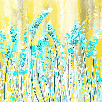 Abstract Paintings - Turquoise And Yellow by Lourry Legarde