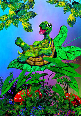 Reptiles Paintings - Turtle Trampoline by Hanne Lore Koehler