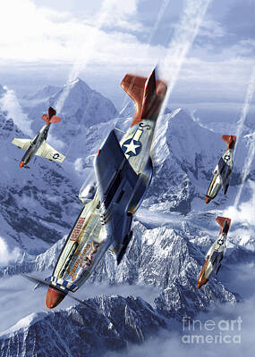 Mountain Royalty-Free and Rights-Managed Images - Tuskegee Airmen Flying Near The Alps by Kurt Miller
