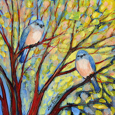 Paintings - Two Bluebirds by Jennifer Lommers