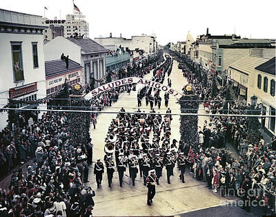 Truck Art - U. S. Marine Corps Marching Band  up Alvarado Street 1949 by Monterey County Historical Society