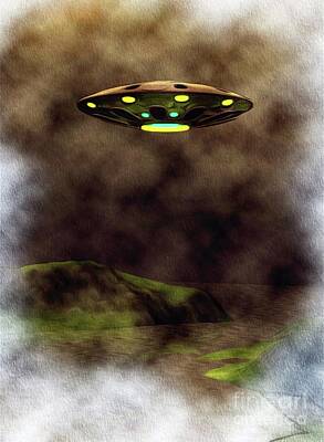 Science Fiction Painting Royalty Free Images - UFO Evening Royalty-Free Image by Esoterica Art Agency