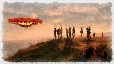 Recently Sold - Fantasy Royalty Free Images - UFO Spotting Royalty-Free Image by Esoterica Art Agency