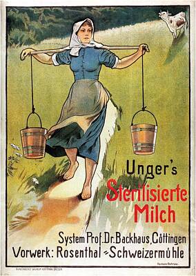 Royalty-Free and Rights-Managed Images - Ungers Sterilisierte Milch - Sterilized Milk - Vintage Milk Advertising Poster by Studio Grafiikka