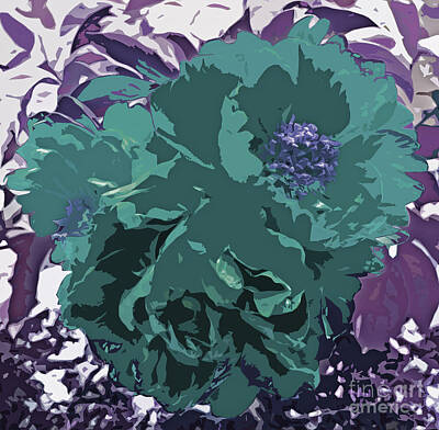 Abstract Flowers Digital Art - Unique Trio Of Flowers Abstract in Purple and Teal Blue  by Adri Turner