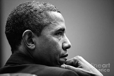 Best Sellers - Politicians Royalty Free Images - United States President Barack Obama BW Royalty-Free Image by Celestial Images