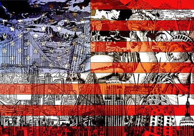 Landmarks Paintings - Usa flag 3 by Bekim M