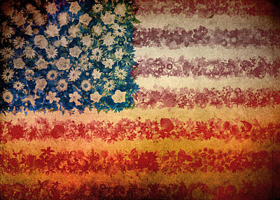 Florals Royalty-Free and Rights-Managed Images - Usa flag floral 4 by Bekim M