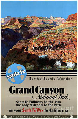 Landmarks Mixed Media - USA Grand Canyon Restored Vintage Travel Poster by Vintage Treasure