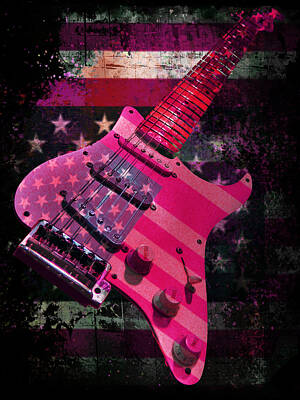 Rock And Roll Digital Art - USA Pink Strat Guitar Music by Guitarwacky Fine Art