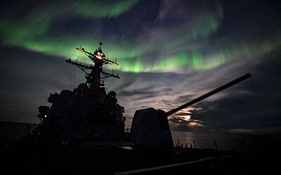 David Bowie - USS Oscar Austin transits the Arctic Circle. by Celestial Images