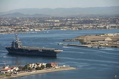 War Ships And Watercraft Posters - USS Theodore Roosevelt departs Naval Air Station North Island by Celestial Images