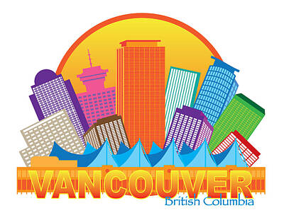 Abstract Skyline Photos - Vancouver BC Canada Skyline Circle Color Illustration by Jit Lim