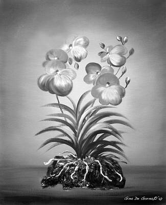 Surrealism - Vanda Orchids in Black and White by Gina De Gorna