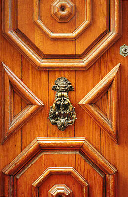 Vintage Aston Martin - Venice Geometric Oak Wood Door And Brass Knocker by Suzanne Powers