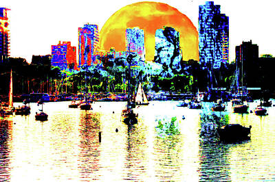 City Scenes Mixed Media Rights Managed Images - Veterans Park Lagoon with Downtown Milwaukee Abstract Royalty-Free Image by Debbie Nobile