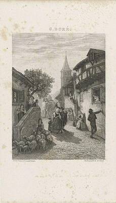 Circle Abstracts - Village scene with farmer and his wife, Johann Heinrich Maria Hubert Rennefeld, after Gustave Dore,  by Gustave Dore