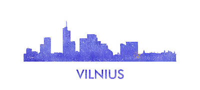 Printscapes - Vilnus city purple skyline by Vyacheslav Isaev