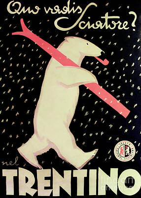 Sports Paintings - Vintage Bear Ski Poster Italy by Mindy Sommers