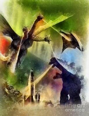 Best Sellers - Actors Paintings - Vintage Godzilla by Esoterica Art Agency