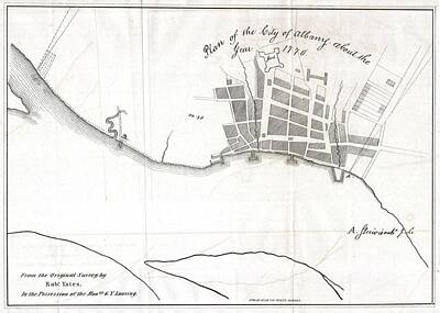 Cities Drawings - Vintage Map of Albany New York - 1770 by CartographyAssociates