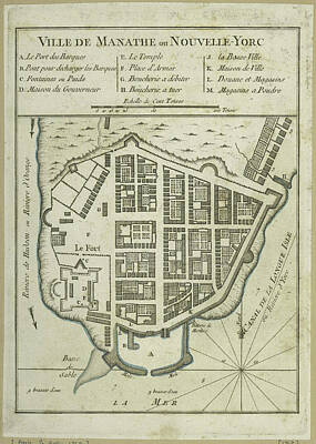 Cities Drawings - Vintage Map of Lower Manhattan - 1764 by CartographyAssociates