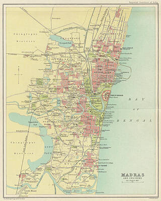 Coffee - Vintage Map of Madras India - 1909 by CartographyAssociates