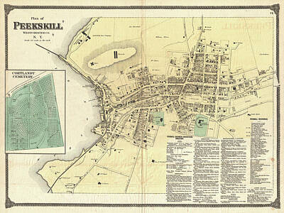 Cities Drawings - Vintage Map of Peekskill New York - 1867 by CartographyAssociates