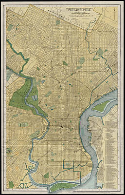 Cities Drawings - Vintage Map of Philadelphia PA - 1895 by CartographyAssociates