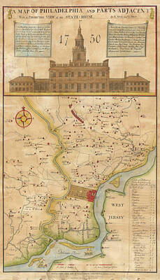 Cities Drawings - Vintage Map of Philadelphia Pennsylvania - 1750 by CartographyAssociates