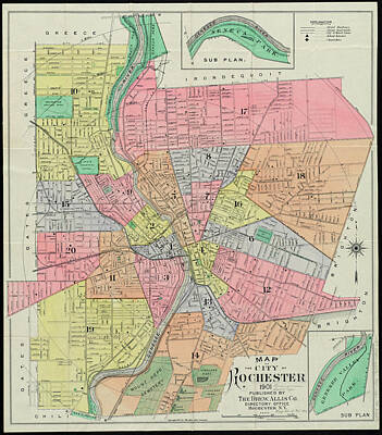 Cities Drawings - Vintage Map of Rochester NY - 1901 by CartographyAssociates