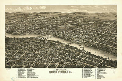 Drawings Royalty Free Images - Vintage Map of Rockford Illinois - 1880 Royalty-Free Image by CartographyAssociates
