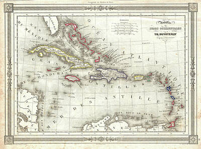 Target Threshold Nature Rights Managed Images - Vintage Map of The Caribbean - 1852 Royalty-Free Image by CartographyAssociates